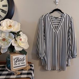 Adrianna Papell Black and White Striped Blouse